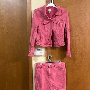 Guess Pink Denim Jacket and Skirt Set